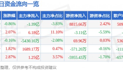 股票行情快报：中科曙光（603019）3月13日主力资金净卖出1.39亿元