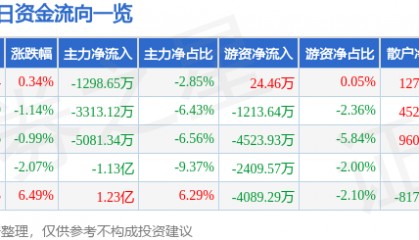 股票行情快报：正海磁材（300224）7月17日主力资金净卖出1298.65万元