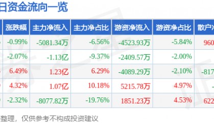 股票行情快报：正海磁材（300224）7月15日主力资金净卖出5081.34万元