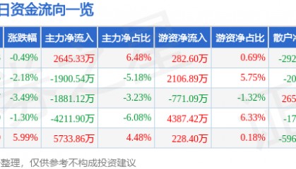 股票行情快报：潞安环能（601699）3月18日主力资金净买入2645.33万元