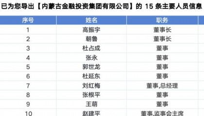 内蒙古金融投资集团法人从朝鲁更换为高振宇