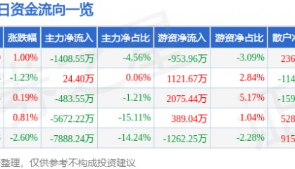 股票行情快报：正海磁材（300224）9月29日主力资金净卖出1408.55万元