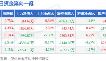 股票行情快报：焦点科技（002315）7月16日主力资金净买入314.62万元