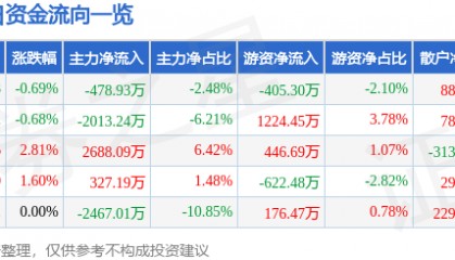 股票行情快报：渝开发（000514）8月21日主力资金净卖出478.93万元