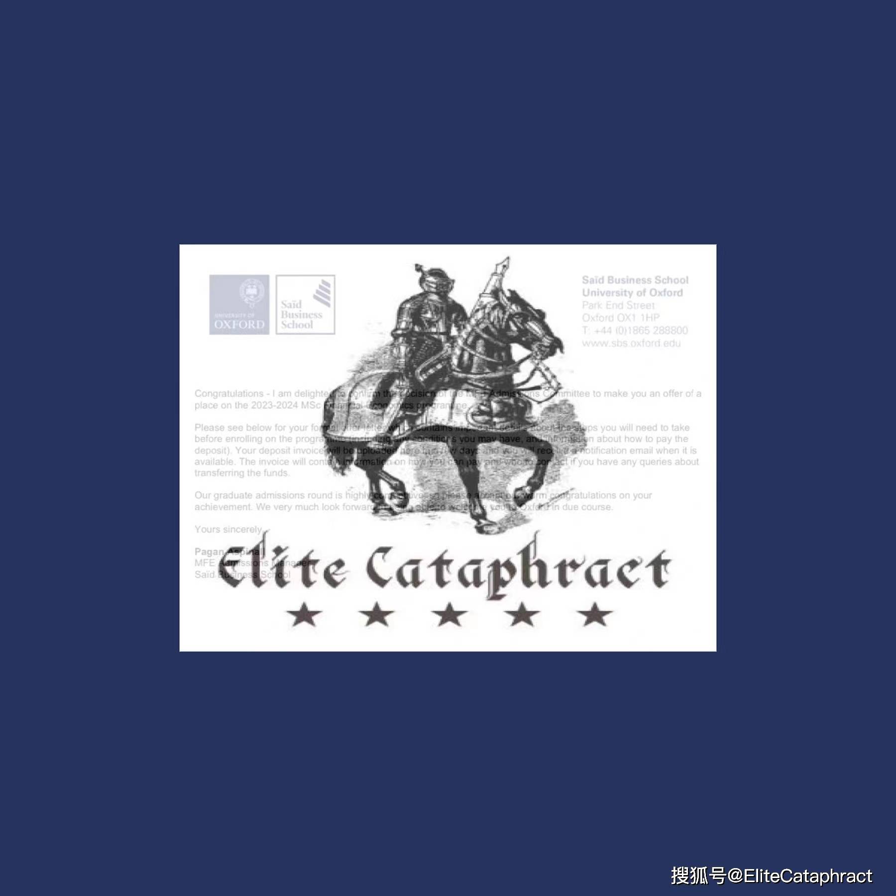 Elite Cataphract战绩 | 牛津大学-金融经济学录取！